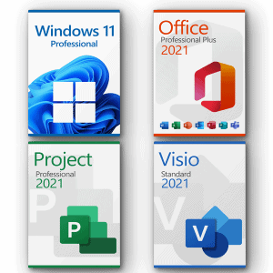 Microsoft Windows 11 Pro + Microsoft Office 2021 Pro Plus + Microsoft Project 2021 Pro + Microsoft Visio 2021 Standard Licencia para 3PC